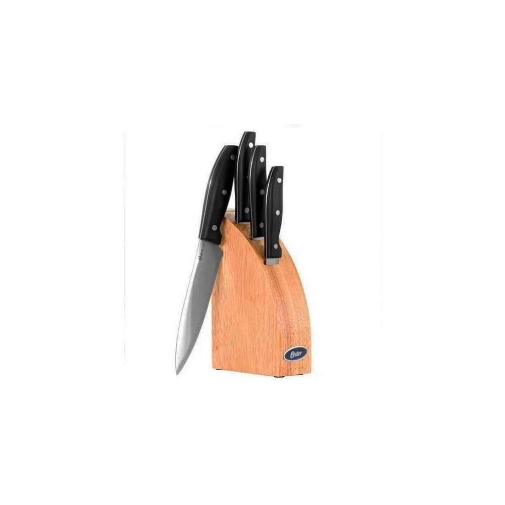 NEW Oster 5 Piece Granger Cutlery Set Halfmoon Natural Wood Block